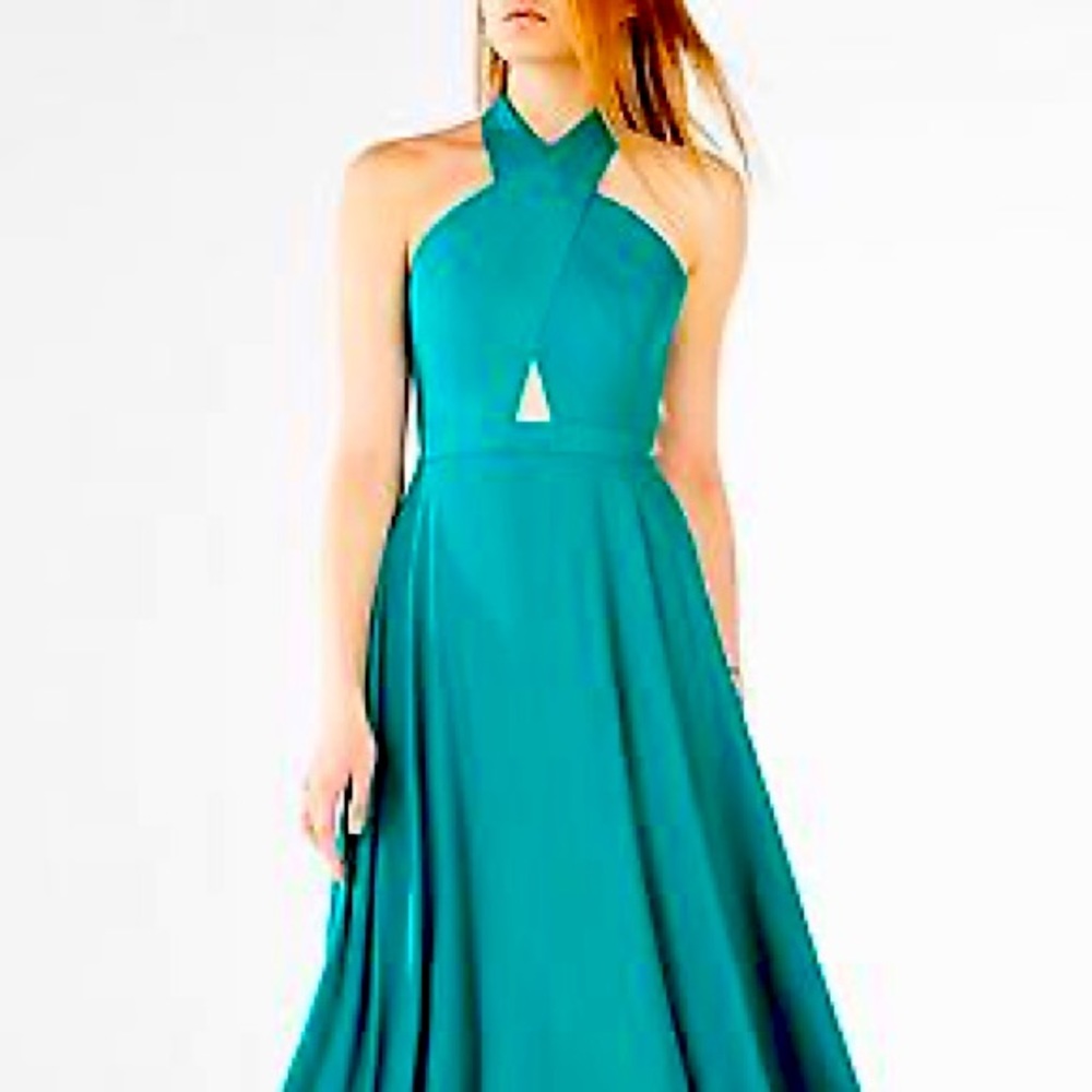Bcbgmaxazaria teal asymmetrical cutout dress - high low